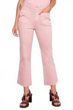 NEW CHARLIE B women's bow patch pockets pants in peony